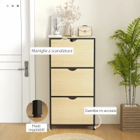 HOMCOM Scarpiera Slim con 3 Cassetti e Ripiani Regolabili per 18 Paia di Scarpe, 60x24x124cm, Rovere(m-7)