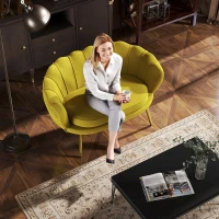 HOMCOM Divanetto 2 Posti in Stile Industrial Chic in Tessuto Effetto Velluto e Metallo, 130x77x77 cm, Giallo(m-7)