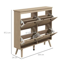 HOMCOM Mueble para Zapatos 4 abatibles 20 pares estante ajustable estilo bohemio patas de madera maciza 105x24x97,5 cm natural(m-3)