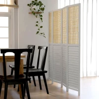 HOMCOM Biombo en madera 4 paneles 160x170 cm separador de ambientes biombo plegable en madera - Blanco(m-5)