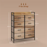 HOMCOM Cómoda Mueble de Almacenamiento cómoda 8 cajones de tela extraíbles estante superior y estructura de acero 79x29x101 cm(m-3)