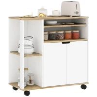 HOMCOM Carrito de Cocina Rodante con Espacio de Almacenamiento, Armario, Estantes Ajustables, para Cocina, Sala de Estar, Comedor, Blanco(m-6)