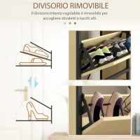 HOMCOM Scarpiera Slim con 3 Cassetti e Ripiani Regolabili per 18 Paia di Scarpe, 60x24x124cm, Rovere(m-6)