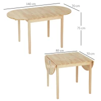 HOMCOM Mesa de comedor plegable ovalada de madera maciza con 2 abatibles poco voluminosa 140x70x75 cm(m-3)