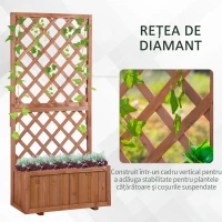 Outsunny Ghiveci pentru Extern din Lemn cu Spatar pentru Plante Cataratoare(m-4)