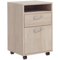 HOMCOM Archivador de oficina con ruedas cajón estante armario y bandeja para documentos y carpeta colgante 40x35x60 cm Roble(m-1)