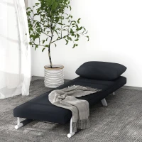 HOMCOM Sillón sillón-cama convertible 1 plaza desenfundable gran confort cojín patas apoyabrazos metal ante Negro(m-4)