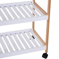 HOMCOM Carrello da Cucina con Ruote, 2 Ripiani e Piano Removibile, in Legno di Pino e MDF, Bianco(m-4)