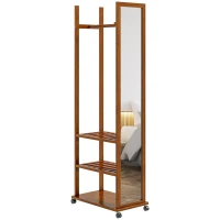 HOMCOM Espejo 2 en 1 Espejo Espejo de Cuerpo Entero Perchero 1 Barra para Ropa 3 Estantes 35,8x59,8x170 cm Natural(m-6)