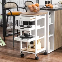 HOMCOM Carrello da Cucina con Ruote, 2 Ripiani Rimovibili, Cassetto, Scaffale, in Legno di Pino, Bianco(m-2)