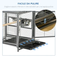 PawHut Gabbia per Pappagalli con Vassoio rimovibile, Ciotole in Acciaio Inox e 2 Posatoi, 48x38x65cm Nero(m-4)