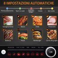 HOMCOM Piastra Elettrica Bistecchiera 2100W Apribile a 180° con 8 Programmi di Cottura, Nero(m-5)