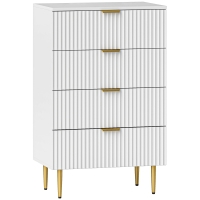 HOMCOM Cómoda 4 cajones cómoda de habitación mueble de almacenamiento moderno con asas y patas doradas, dim. 60 x 40 x 96 cm, blanco