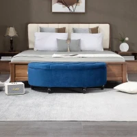 HOMCOM Banco de Almacenamiento con Tapa 2 en 1 Banco capitonado semicircular Patas de madera de caucho revestimiento de terciopelo(m-5)