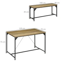 HOMCOM Conjunto de mesa de comedor y 2 bancos marco de acero para 4 personas para cocina comedor salón natural y Negro(m-3)