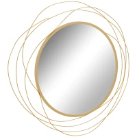 HOMCOM Espejo redondo de metal dorado decoración estilo moderno diámetro 65 cm(m-7)