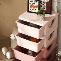 HOMCOM Cajas de Almacenamiento para Niños, 4 Cajones, Bordes Redondeados, Diseño Elevado, 37x37x76 cm, Rosa(m-4)