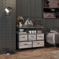 HOMCOM Cómoda Mueble de Almacenamiento estilo industrial cómoda 5 cajones en tela plegables y extraíbles y estantes - 98x29x85 cm(m-2)