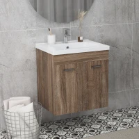 kleankin Mueble bajo lavabo suspendido con lavabo de cerámica y 2 compartimentos 60x45,5x60 cm Marrón claro(m-2)