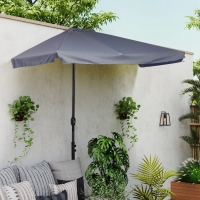 Outsunny Demi Parasol Balcon Métal Polyester Gris 2,3x1,3m