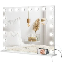 HOMCOM Espejo de maquillaje luminoso LED intensidad ajustable espejo con aumento puerto de carga USB 80x62 cm(m-6)