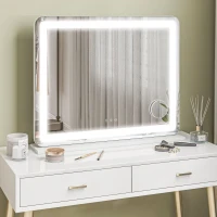 HOMCOM Espejo luminoso LED intensidad 3 modos de iluminación aumento 10X puerto de carga USB control táctil - 80x62 cm(m-5)
