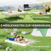 Outsunny Feldbett Campingbett mit Luftmatratze Pumpe 200 x 153 cm belastbar bis 200 kg Schwarz+Khaki(m-4)