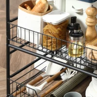 HOMCOM Carrito de Cocina de 3 Niveles Carretilla con Ruedas de Estilo Industrial 2 cestas deslizantes - Metal Negro Bandeja(m-4)