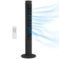 HOMCOM Ventilador de Torre 45W con Control Remoto Temporizador Oscilante a 70° Modo Sueño y Modo Niños Negro(m-6)