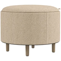 HOMCOM Puffs Redondo reposapiés taburete con almacenamiento bandeja reversible mueble 3 en 1 pata de madera Beige(m-1)