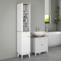 HOMCOM Armario de baño mueble columna baño con 3 estantes cajón 2 estantes ajustables 33x30x170 cm Blanco(m-2)