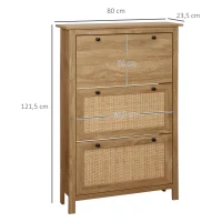 HOMCOM Mueble de zapatos estante de zapatos armario 3 cajones abatibles efecto trenzado de ratán - en Madera Natural(m-3)