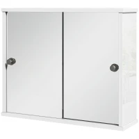 kleankin Armário Casa de Banho com Espelho Prateleira Ajustável e Porta de Correr Dupla com Espelho 55x15x45 cm Branco Brilhante(m-1)