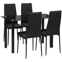 HOMCOM Conjunto de mesa de comedor con 4 sillas tablero de vidrio templado patas de acero para cocina salón Negro