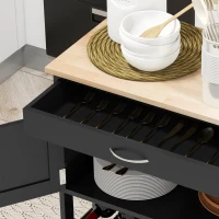 HOMCOM Carrito de Cocina de Madera con Portabotellas 3 Puertas y Cajón 67x37x87 cm Negro y Roble(m-4)