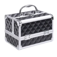 HOMCOM Maleta de maquillaje almacenamiento a 3 niveles con espejo cierre con 2 llaves 20x15x15 cm Negro(m-6)