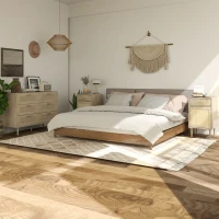 HOMCOM Mesita de Noche con Armario y Estante Puerta Tejida de Ratán + 1 Cajón Diseño Bohemio - 40x40x68,5 cm Natural(m-5)