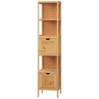 kleankin Mueble de Almacenamiento columna para baño en bambú 2 cajones extraíbles y 3 estantes 30x30x140 cm natural(m-7)