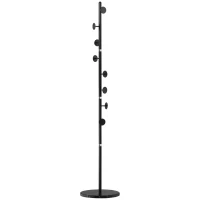 HOMCOM Perchero de pie con 8 Gancho estructura de acero con base de mármol 35x35x170 cm Negro(m-6)