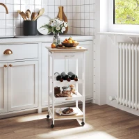 HOMCOM Carrello Da Servizio Carrello Da Cucina A Ruote 2 Ripiani + Piano Estraibile + Cassetto Legno Di Pino Bianco Quercia Chiara(m-2)