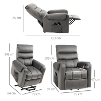 HOMCOM Sillón elevador masaje eléctrico reclinable con Reposapiés mando a distancia revestimiento tela aspecto terciopelo Gris(m-3)