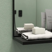 HOMCOM Espejo mural de baño con estantes de almacenamiento - 3 estantes laterales + 1 estante inferior - bambú(m-5)