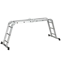DURHAND Escada Telescópica 5 em 1 Dobrável Escada Multifuncional com Plataformas Removíveis 12 Degraus 339x76x10cm Prata(m-1)