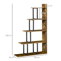 HOMCOM Estantería biblioteca separador de ambientes de estilo industrial en forma de escalera con 5 estantes 102x30x160 cm(m-3)