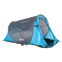 Outsunny Pop up Zelt für 1-2 Personen Campingzelt für 3 Jahreszeiten Polyester Glasfaser Blau+Grau 220 x 108 x 110 cm(m-13)