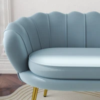 HOMCOM Divanetto 2 Posti in Stile Industrial Chic in Tessuto Effetto Velluto e Metallo, 130x77x77 cm, Azzurro(m-9)