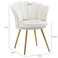 HOMCOM Sillón con forma de concha silla para tocador sillón de terciopelo con patas de metal dorado Crema(m-3)