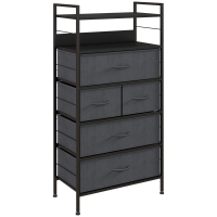 HOMCOM Cómoda Mueble de Almacenamiento 5 cajones en tela amovibles y 2 estantes estructura acero 58x30x120 cm Negro