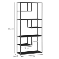 HOMCOM Biblioteca estantería de almacenamiento a 7 niveles marco de acero estilo industrial 83x34x180 cm Negro(m-3)