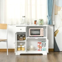 HOMCOM Mueble microondas buffet cocina armario de almacenamiento para cocina comedor 90x40x82 cm vidrio templado y madera Blanco(m-2)
